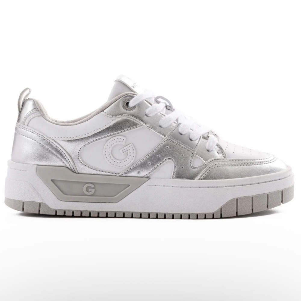 NWT GUESS Women's White and Silver Sneakers size: 10M - Picture 2 of 5